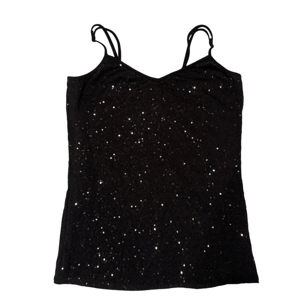 Y2K Black Sequin Cami Top Womens L Clubwear Party Going Out Indie Sleaze
